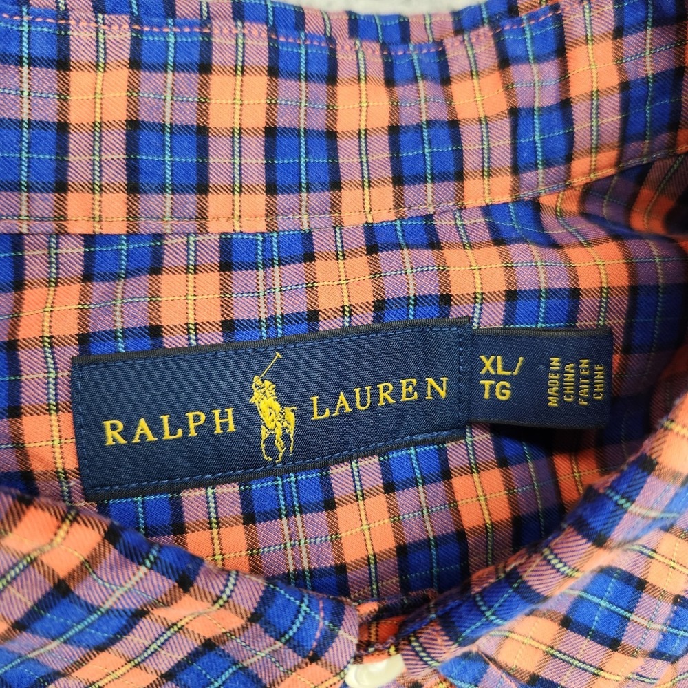 Ralph Lauren Long Sleev Button Down Shirt Mens Size XL Check Pattern Orange Blue - Picture 6 of 7